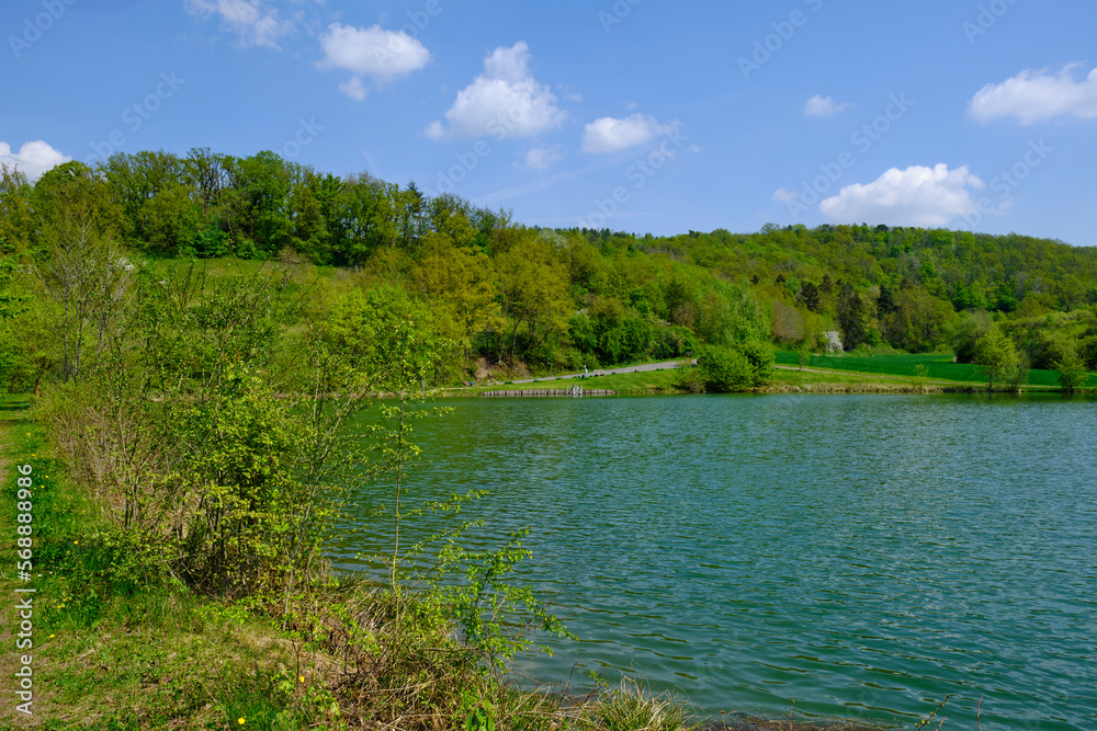 Längenbach Talsperre bei Goßmannsdorf im Naturpark Haßberge, Stadt Hofheim in  Unterfranken, Landkreis Haßfurt,  Unterfranken, Franken, Bayern, Deutschland