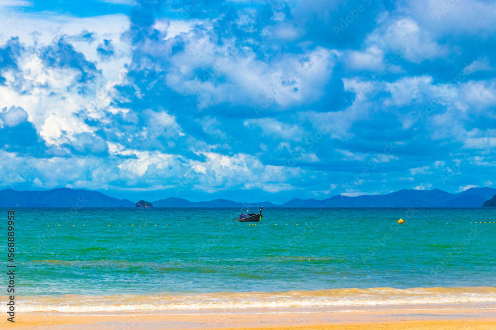 Railay Beach Thailand beautiful famous beach lagoon between limestone rocks.