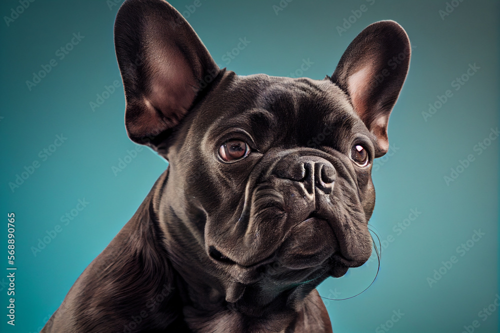 French Bulldog Pose in front of photo studio background. Generative AI