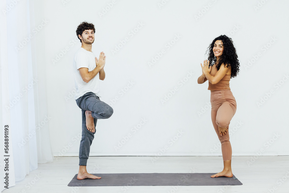 Fototapeta premium pose yoga asana namaste stretch body exercise trainer classes in the gym