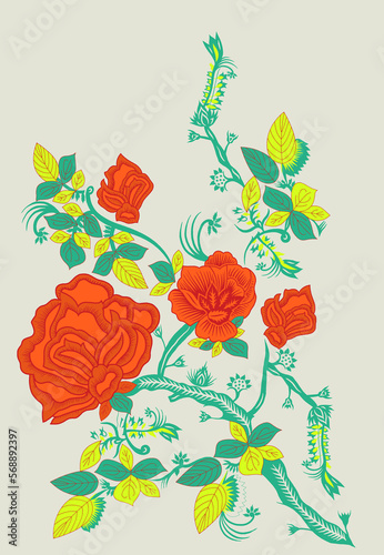 Fototapeta Naklejka Na Ścianę i Meble -  Vintage botanical illustration, colorful flowers and plants. Vintage art floral bunch design.