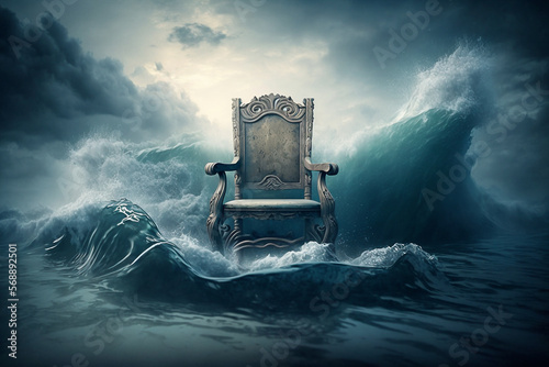 A throne at the mercy of the ocean waves - AI generative photo