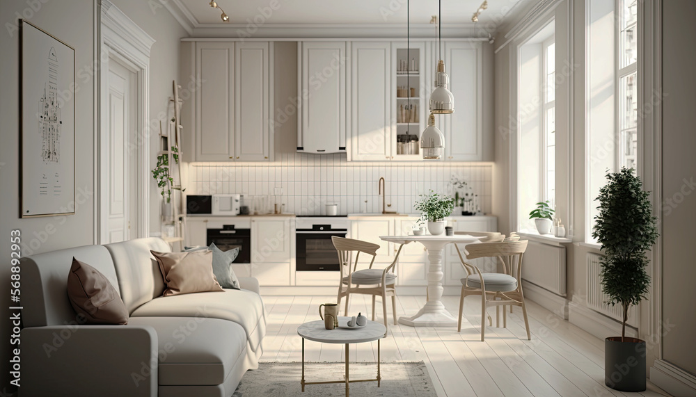 Fototapeta premium interior modern kitchen room and dining room. Generative Ai