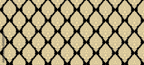 Traditional Asian black and white decorative pattern. Black and gold luxury ornament seamless pattern. Traditional Turkish, and Indian motifs. Great for fabric and textile, wallpaper, and packaging.