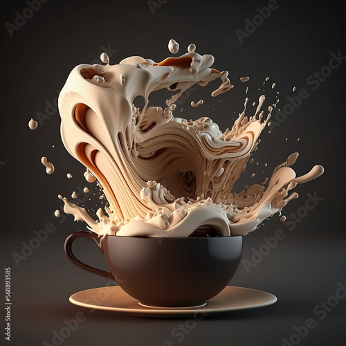 Aromatic coffee splashing in a Cappuccino cup