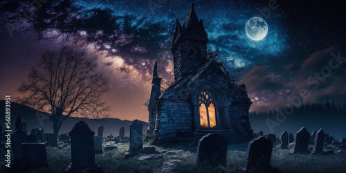 Chapel and graveyard with milkyway above