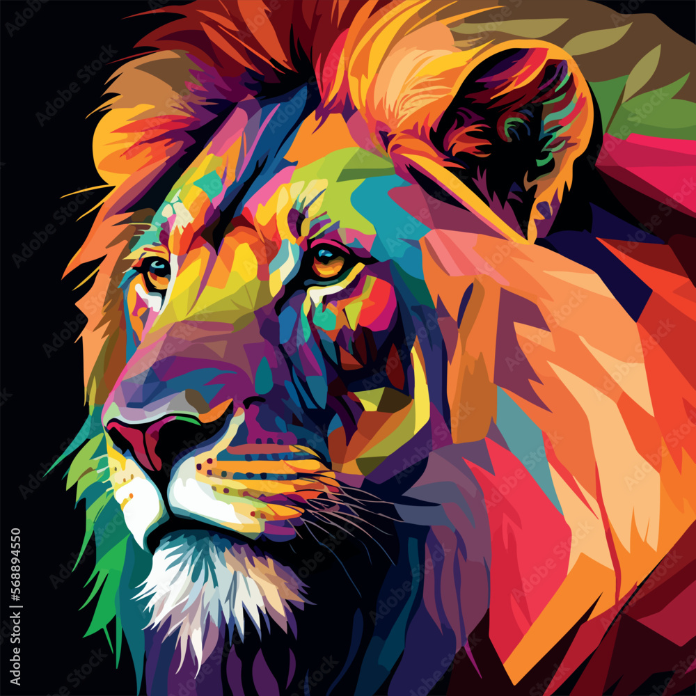 Colorful lion pop art vector illustration
