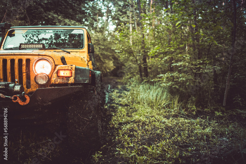 Off-Road Vehicle Driving Through a Muddy Forest