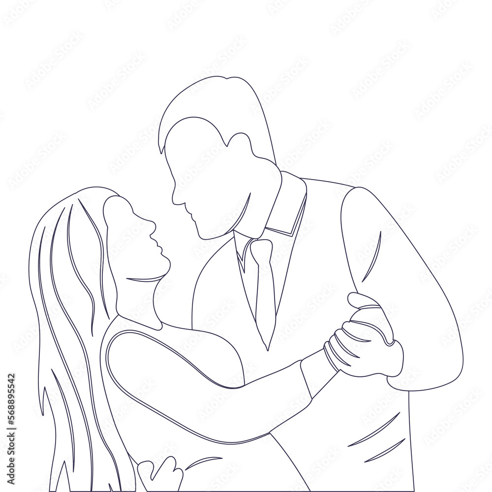portrait man and woman sketch isolated vector