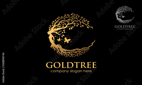 Gold Tree Vector Logo Template. Awesome Logo template that combine person image with gold leaf that means. Healthy Life, perfect for health company, etc.