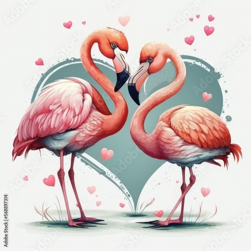 cute couple of flamingos blowing hearts, love, valentine, vector AI assisted finalized in Photoshop by me 