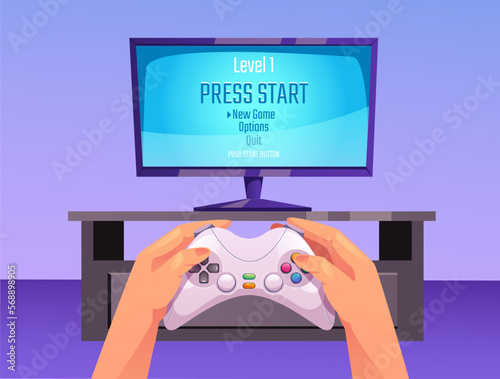 Game play video tv online player computer tablet concept. Vector graphic design illustration