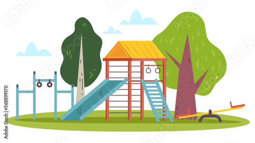 Playground slide play area park ground child equipment concept. Vector graphic design illustration