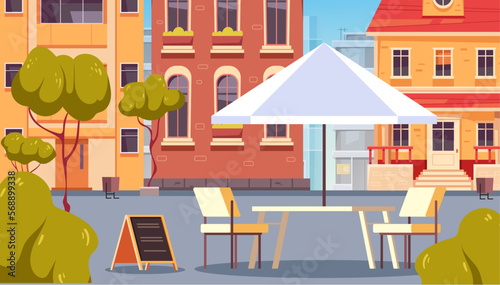 Street cafe city cartoon shop outdoor restaurant concept. Vector graphic design illustration