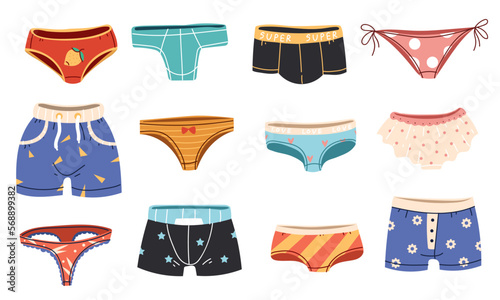 Underwear underware underpants man woman doodle style isolated set. Vector graphic design illustration 