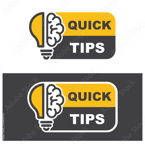 Quick tips icon, helpful ideas. A light bulb in half with a human brain. 