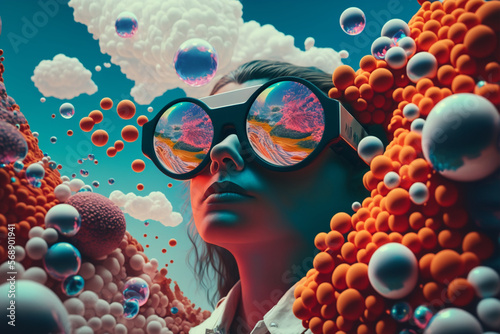 Psychedelic trip into wellness and escapism with surrealis and vibrant trippy illustrations. Generative AI