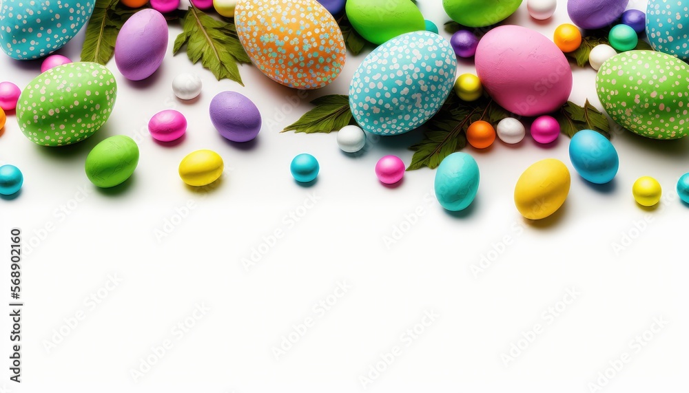 Easter background on white with white copy space. Generative AI Easter background on white with white copy space. Generative AI