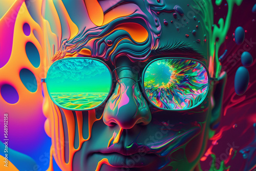 Psychedelic trip into wellness and escapism with surrealis and vibrant trippy illustrations. Generative AI