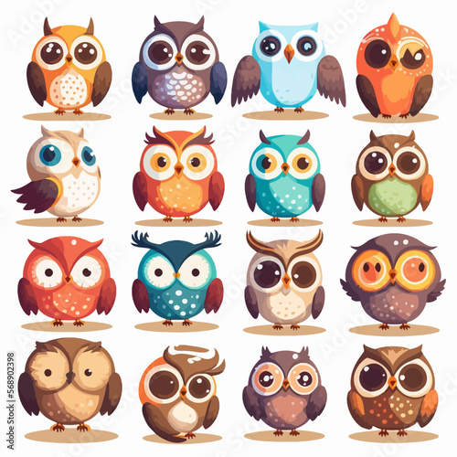 Wallpaper Mural set of cute colorful owls isolated on white background Torontodigital.ca