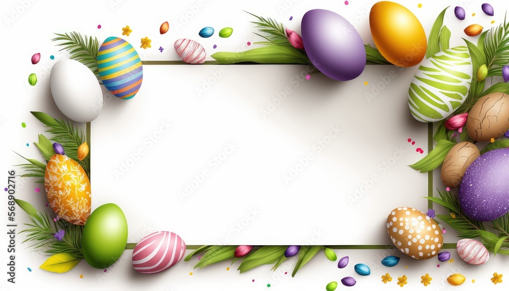 Easter background on white with white copy space. Generative AI Easter background on white with white copy space. Generative AI