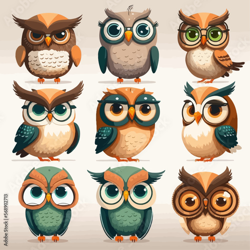 Wallpaper Mural set of cute colorful owls isolated on white background Torontodigital.ca