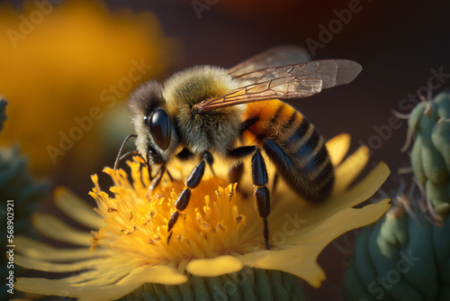 Bee in flower. Generative AI. © Sami