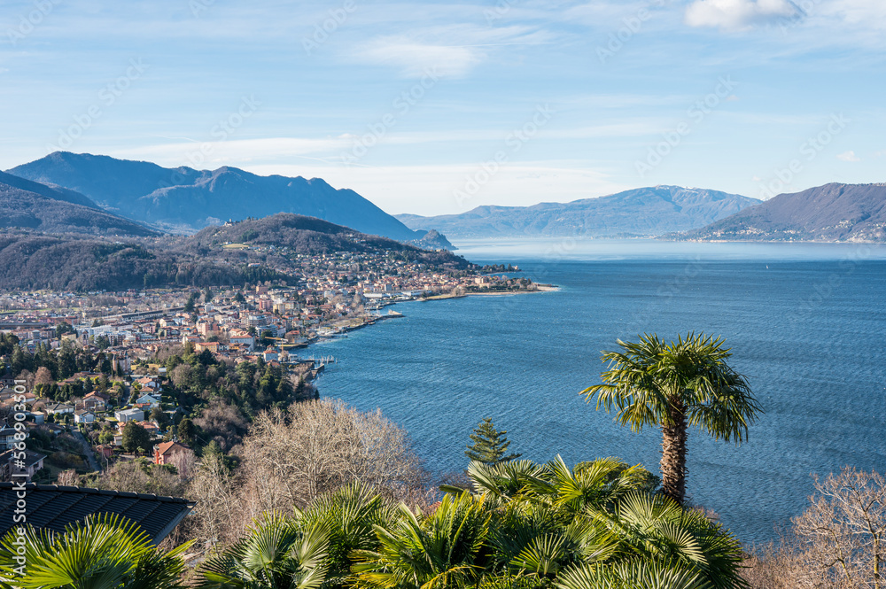 Aerial view of Luino and the Lake Maggiore