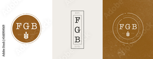 Logo diseño minimal para panadería y pastelería estilo vintage redondo con textura versiones vector 