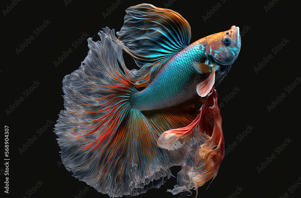 Fototapeta premium Generative AI illustration of wonderful and colorful betta fish