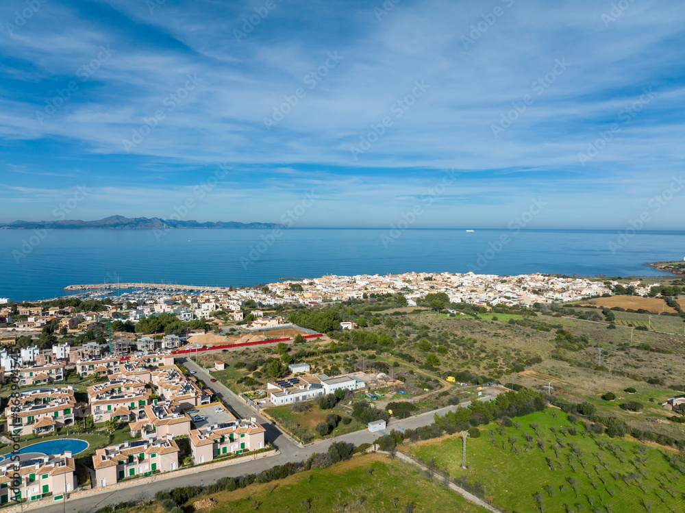 Aerial view, Colonia de Sant Pere near Betlem, Region Arta, Mallorca, Balearic Islands, Spain