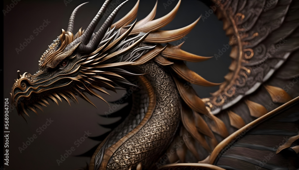 Fototapeta premium dragon statue on the wall
