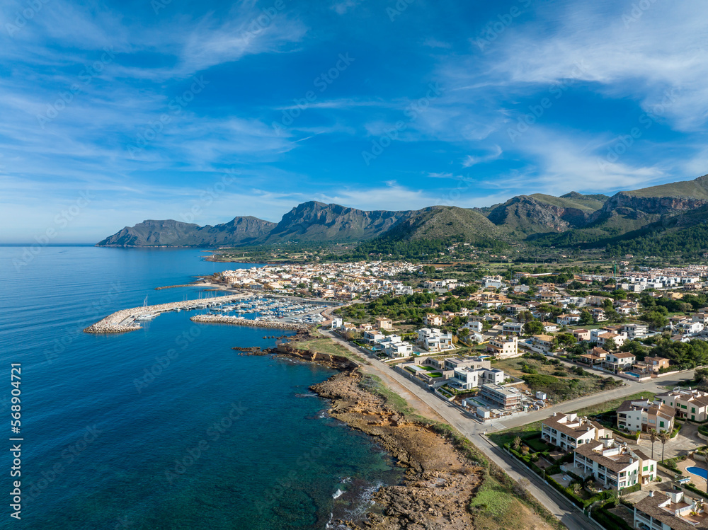 Fototapeta premium Aerial view, Colonia de Sant Pere near Betlem, Region Arta, Mallorca, Balearic Islands, Spain