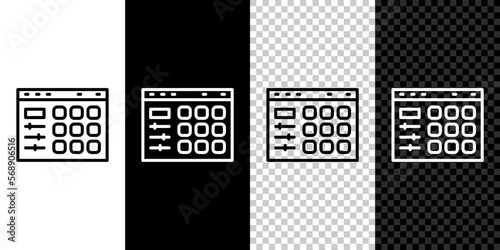 Set line Drum machine icon isolated on black and white background. Musical equipment. Vector