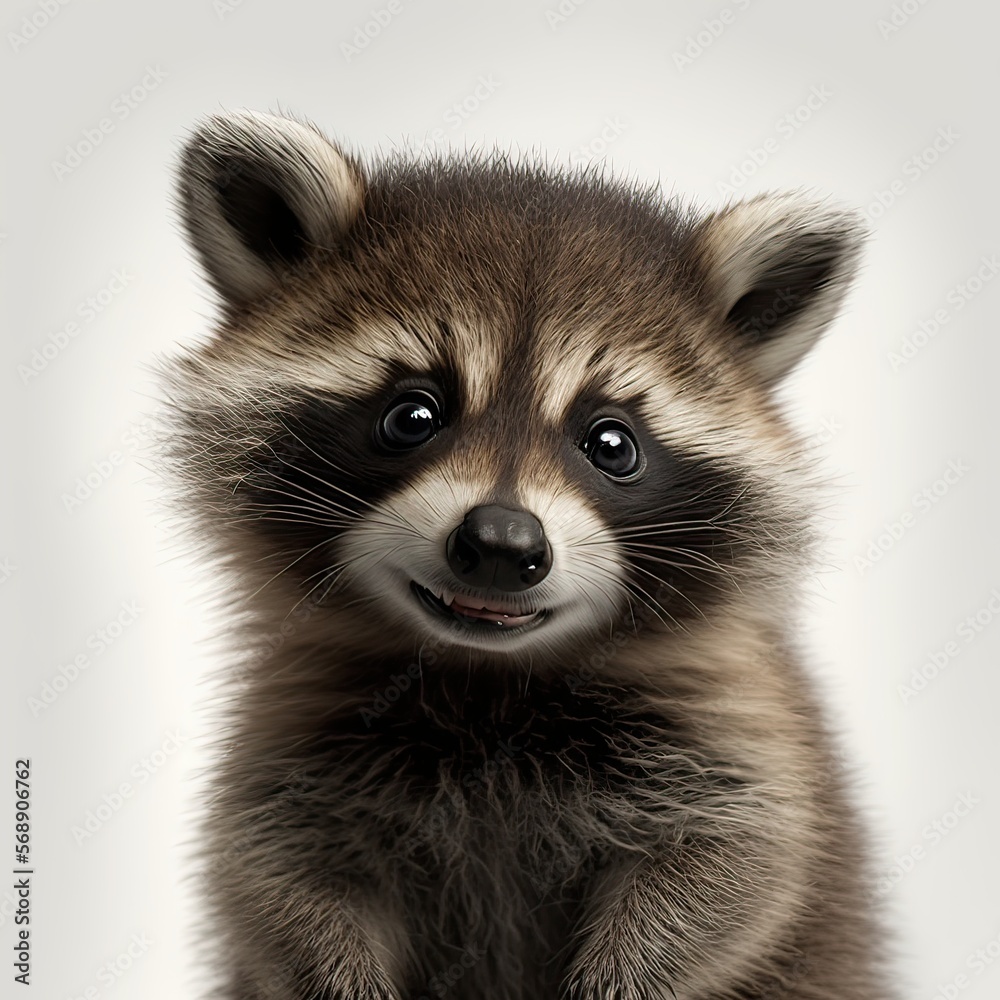 Close-up of a cute and funny raccoon smiling, isolated on white background. Close-up of a cute and funny raccoon smiling, isolated on white background.