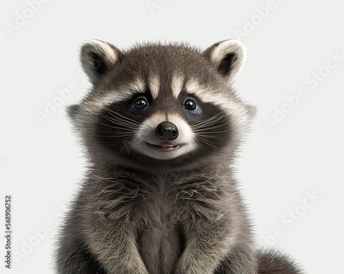 Close-up of a cute and funny raccoon smiling, isolated on white background. © whatcara