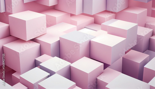 Random shifted pastel pink cube boxes block background wallpaper banner with copy space