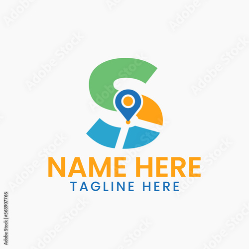 Letter S Location Logo Concept With Gps Symbol, Pin Icon Template