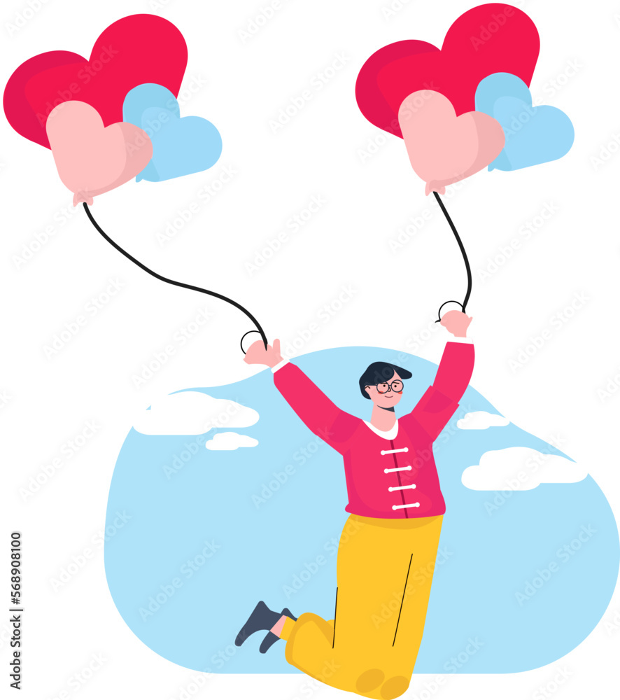 Man With Balloon Valentines Day Illustration Man With Balloon Valentines Day Illustration