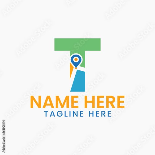 Letter T Location Logo Concept With Gps Symbol, Pin Icon Template