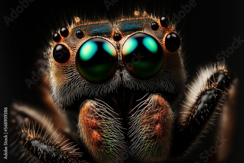 Jumping Spider Phidippus Regius on Black Background Mega Macro Shot - Generative AI © Esi