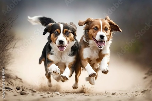 Two Dogs Running on a Dirt Road 1. Generative AI.