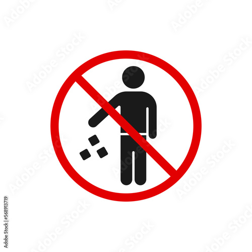No littering sign. Keep clean. Do not throw garbage flat icon isolated on white background. Vector illustration