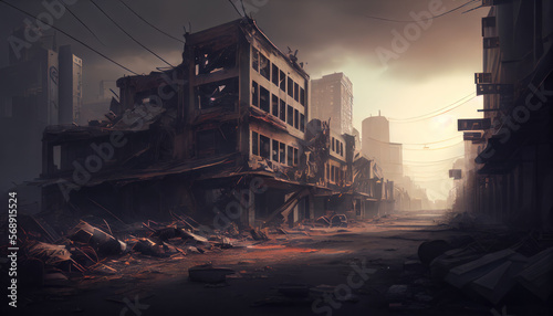 Post apocalyspe abandoned city  AI generated