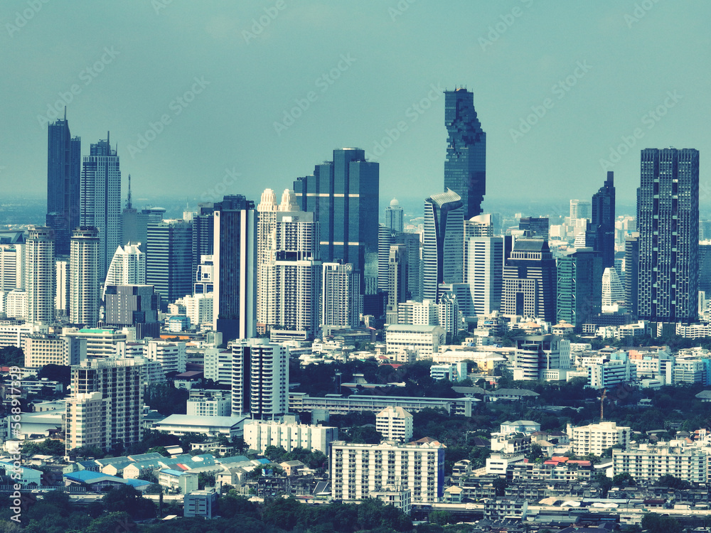 Downtown city View of central business district bangkok Thailand
