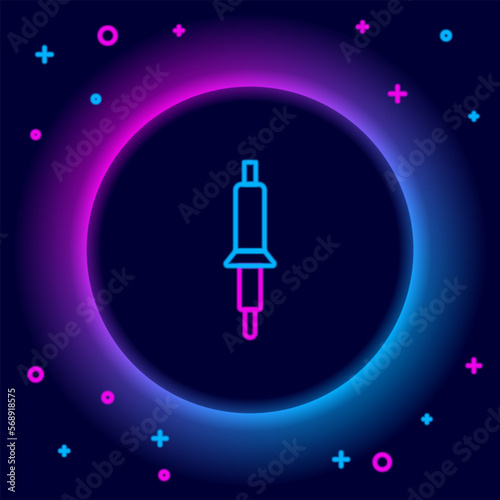 Glowing neon line Soldering iron icon isolated on black background. Colorful outline concept. Vector