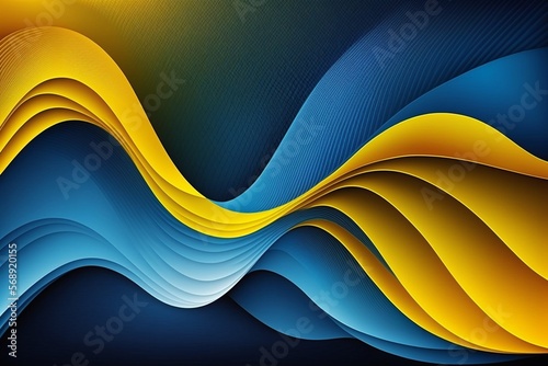 Abstract background with blue and yellow waves. AI generated 