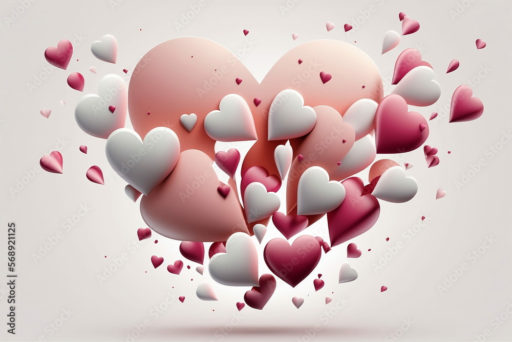 Fototapeta premium pink and white hearts, flying hearts , hearts with white background