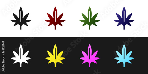 Set Medical marijuana or cannabis leaf icon isolated on black and white background. Hemp symbol. Vector