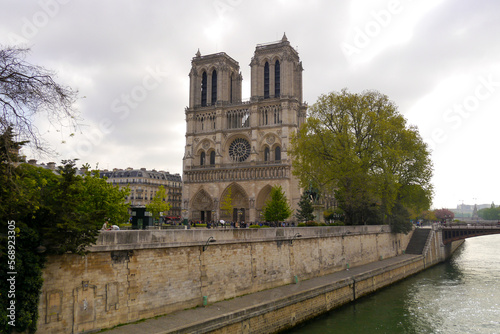 The Cathedral of Notre Dame in Paris on a cloudy day